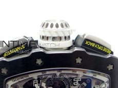 RM011 Titanium Case Black Ceramic Bezel Chronograph KUF Best Edition Skeleton Dial on White Rubber Strap A7750