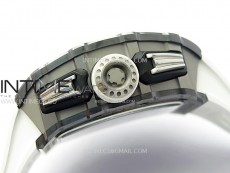 RM011 Titanium Case Black Ceramic Bezel Chronograph KUF Best Edition Skeleton Dial on White Rubber Strap A7750