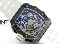 RM011 Titanium Case Black Ceramic Bezel Chronograph KUF Best Edition Skeleton Dial on White Rubber Strap A7750