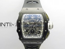 RM011 Titanium Case Black Ceramic Bezel Chronograph KUF Best Edition Skeleton Dial on Black Rubber Strap A7750
