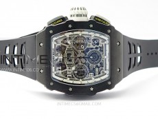 RM011 Titanium Case Black Ceramic Bezel Chronograph KUF Best Edition Skeleton Dial on Black Rubber Strap A7750