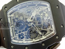 RM011 Titanium Case Black Ceramic Bezel Chronograph KUF Best Edition Skeleton Dial on Black Rubber Strap A7750