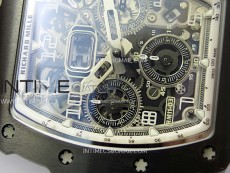 RM011 Titanium Case Black Ceramic Bezel Chronograph KUF Best Edition Skeleton Dial on Black Rubber Strap A7750