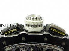 RM011 Titanium Case Black Ceramic Bezel Chronograph KUF Best Edition Skeleton Dial on Black Rubber Strap A7750