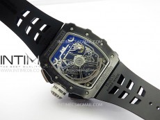 RM011 Titanium Case Black Ceramic Bezel Chronograph KUF Best Edition Skeleton Dial on Black Rubber Strap A7750