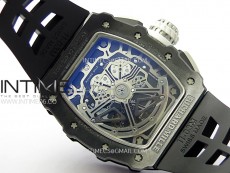 RM011 Titanium Case Black Ceramic Bezel Chronograph KUF Best Edition Skeleton Dial on Black Rubber Strap A7750