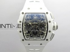 RM011 Titanium Case White Ceramic Bezel Chronograph KUF Best Edition Skeleton Dial on White Rubber Strap A7750