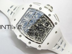 RM011 Titanium Case White Ceramic Bezel Chronograph KUF Best Edition Skeleton Dial on White Rubber Strap A7750