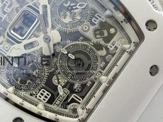 RM011 Titanium Case White Ceramic Bezel Chronograph KUF Best Edition Skeleton Dial on White Rubber Strap A7750