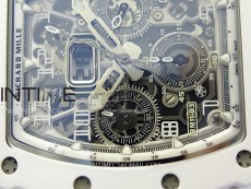 RM011 Titanium Case White Ceramic Bezel Chronograph KUF Best Edition Skeleton Dial on White Rubber Strap A7750