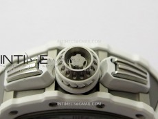 RM011 Titanium Case White Ceramic Bezel Chronograph KUF Best Edition Skeleton Dial on White Rubber Strap A7750