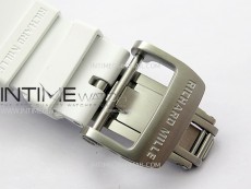 RM011 Titanium Case White Ceramic Bezel Chronograph KUF Best Edition Skeleton Dial on White Rubber Strap A7750