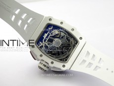 RM011 Titanium Case White Ceramic Bezel Chronograph KUF Best Edition Skeleton Dial on White Rubber Strap A7750