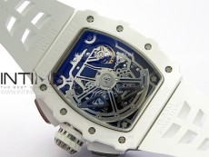 RM011 Titanium Case White Ceramic Bezel Chronograph KUF Best Edition Skeleton Dial on White Rubber Strap A7750