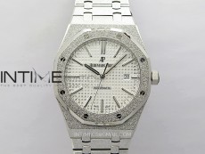 Royal Oak 41mm 15410 Frosted SS APSF 1:1 Best Edition White Textured Dial on SS Bracelet SA3120 Super Clone