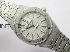 Royal Oak 41mm 15410 Frosted SS APSF 1:1 Best Edition White Textured Dial on SS Bracelet SA3120 Super Clone