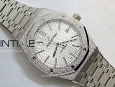 Royal Oak 41mm 15410 Frosted SS APSF 1:1 Best Edition White Textured Dial on SS Bracelet SA3120 Super Clone