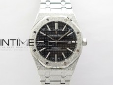 Royal Oak 41mm 15410 Frosted SS APSF 1:1 Best Edition Black Textured Dial on SS Bracelet SA3120 Super Clone