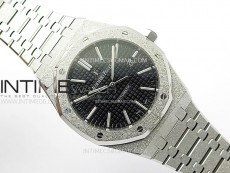 Royal Oak 41mm 15410 Frosted SS APSF 1:1 Best Edition Black Textured Dial on SS Bracelet SA3120 Super Clone