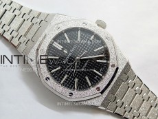 Royal Oak 41mm 15410 Frosted SS APSF 1:1 Best Edition Black Textured Dial on SS Bracelet SA3120 Super Clone