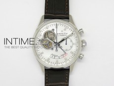 El Primero SS AXF Silver Dial on Black Leather Strap Asian Manual Winding Chronograph Movement