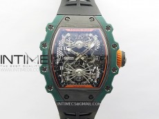 RM021-02 Real Tourbillon Black Carbon RMF Best Edition Skeleton Dial on Black Rubber Strap
