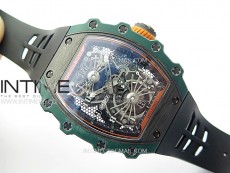 RM021-02 Real Tourbillon Black Carbon RMF Best Edition Skeleton Dial on Black Rubber Strap