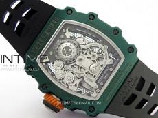 RM021-02 Real Tourbillon Black Carbon RMF Best Edition Skeleton Dial on Black Rubber Strap