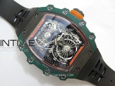 RM021-02 Real Tourbillon Black Carbon RMF Best Edition Skeleton Dial on Black Rubber Strap
