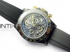 Daytona PVD Ceramic Bezel GETF Best Edition Skeleton Black Dial on Black Rubber Strap SA4130