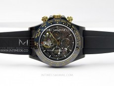 Daytona PVD Ceramic Bezel GETF Best Edition Skeleton Black Dial on Black Rubber Strap SA4130