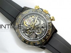 Daytona PVD Ceramic Bezel GETF Best Edition Skeleton Black Dial on Black Rubber Strap SA4130