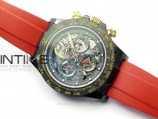 Daytona PVD Ceramic Bezel GETF Best Edition Skeleton Red Dial on Red Rubber Strap SA4130