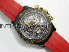 Daytona PVD Ceramic Bezel GETF Best Edition Skeleton Red Dial on Red Rubber Strap SA4130