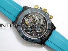 Daytona PVD Ceramic Bezel GETF Best Edition Skeleton Cyan Dial on Cyan Rubber Strap SA4130