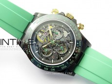 Daytona PVD Ceramic Bezel GETF Best Edition Skeleton Green Dial on Green Rubber Strap SA4130