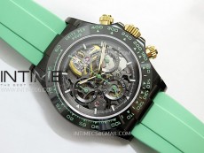 Daytona PVD Ceramic Bezel GETF Best Edition Skeleton Green Dial on Green Rubber Strap SA4130