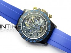 Daytona PVD Ceramic Bezel GETF Best Edition Skeleton Blue Dial on Blue Rubber Strap SA4130