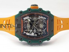 RM021-02 Real Tourbillon Black Carbon RMF Best Edition Skeleton Dial on Orange Rubber Strap