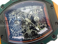RM021-02 Real Tourbillon Black Carbon RMF Best Edition Skeleton Dial on Orange Rubber Strap
