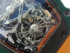 RM021-02 Real Tourbillon Black Carbon RMF Best Edition Skeleton Dial on Orange Rubber Strap