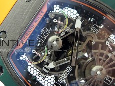 RM021-02 Real Tourbillon Black Carbon RMF Best Edition Skeleton Dial on Orange Rubber Strap
