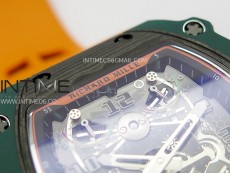 RM021-02 Real Tourbillon Black Carbon RMF Best Edition Skeleton Dial on Orange Rubber Strap