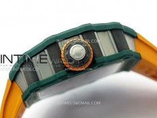 RM021-02 Real Tourbillon Black Carbon RMF Best Edition Skeleton Dial on Orange Rubber Strap