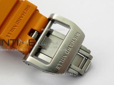 RM021-02 Real Tourbillon Black Carbon RMF Best Edition Skeleton Dial on Orange Rubber Strap
