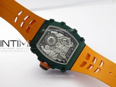 RM021-02 Real Tourbillon Black Carbon RMF Best Edition Skeleton Dial on Orange Rubber Strap