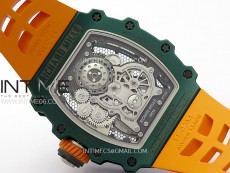 RM021-02 Real Tourbillon Black Carbon RMF Best Edition Skeleton Dial on Orange Rubber Strap
