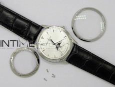Master Ultra Thin Moon 1368420 SS ZF 1:1 Best Edition White Dial on Black Leather Strap V3 SA925 Super Clone