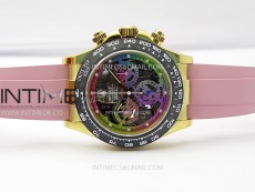 Daytona PVD Carbon Bezel YG GETF Best Blacken Skeleton Color Dial on Pink Rubber Strap SA4130