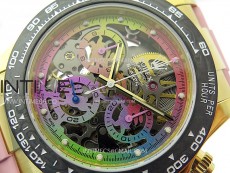 Daytona PVD Carbon Bezel YG GETF Best Blacken Skeleton Color Dial on Pink Rubber Strap SA4130